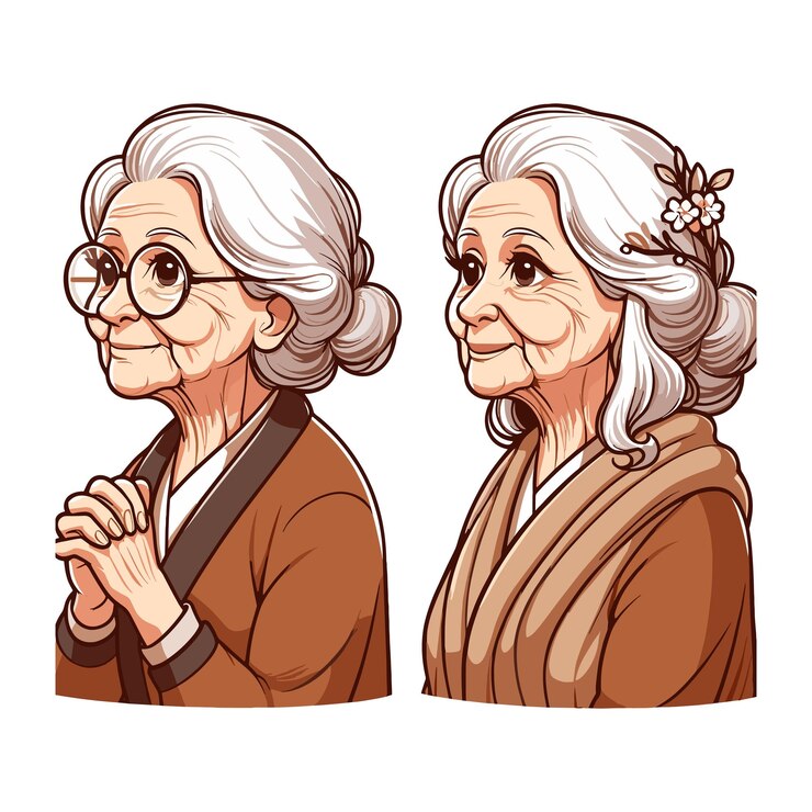 Vetor um desenho de uma velhota com óculos e uma bengala uma velhota feliz ilustração vetorial