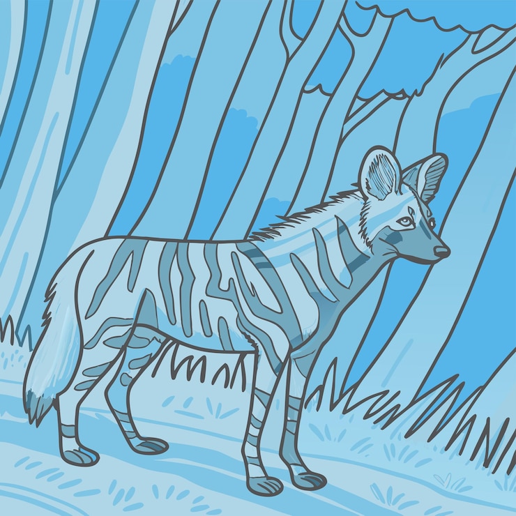 Vetor um desenho de uma zebra e árvores com as palavras zebra sobre ele