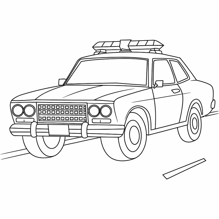 Vetor um desenho detalhado de um carro de polícia clássico com luzes no topo