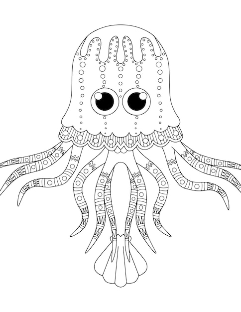 Um desenho em preto e branco de águas-vivas Águas-Vivas desenhadas à mão Águas -Vivas
