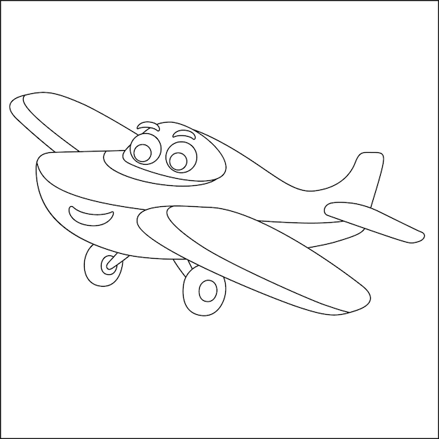 Um desenho em preto e branco de um avião com um rosto de desenho animado.