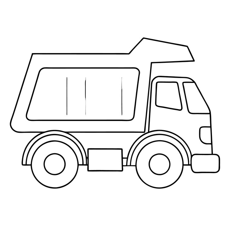 Vetor um desenho em preto e branco de um caminhão de descarga com uma grande janela