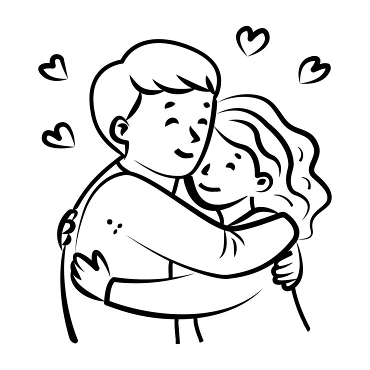 Vetor um desenho em preto e branco de um casal abraçando e beijando