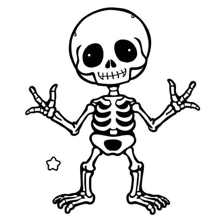 Vetor um desenho em preto e branco de um esqueleto com as palavras "esqueleto" citado nele