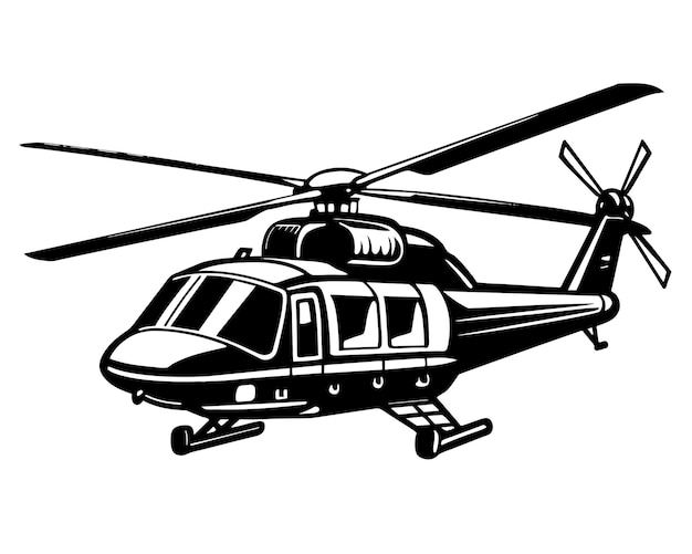 Vetor um desenho em preto e branco de um helicóptero com as palavras a palavra nele