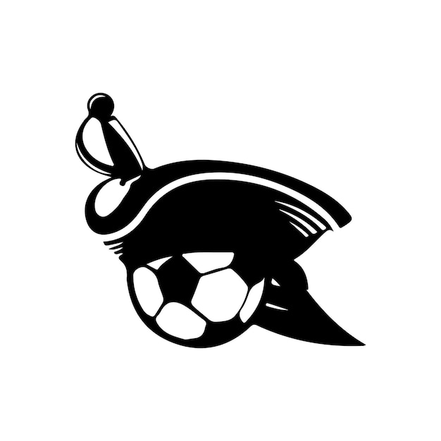 Um desenho em preto e branco de uma bola de futebol com um desenho preto nele