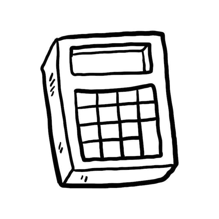 Vetor um desenho em preto e branco de uma calculadora com um fundo branco