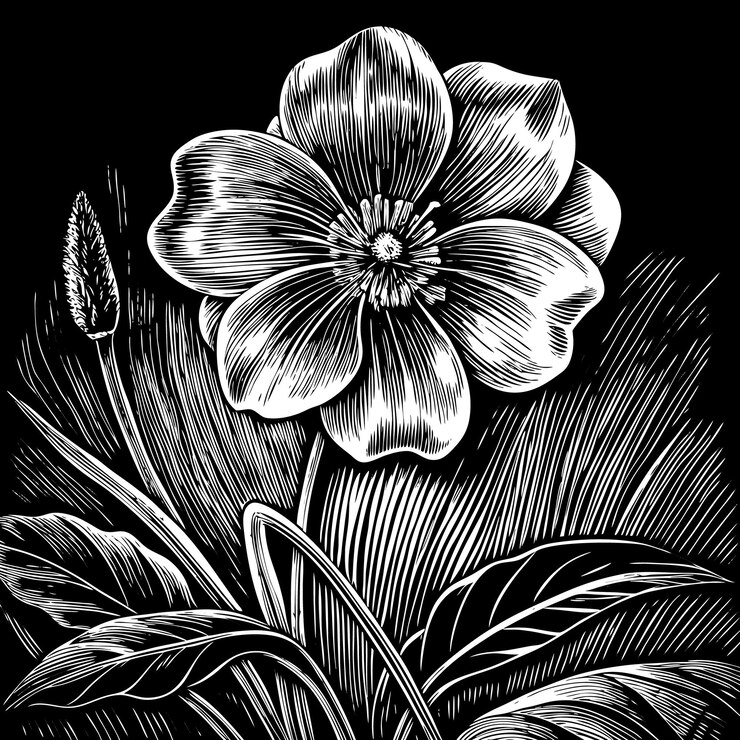Vetor um desenho em preto e branco de uma flor com um caule