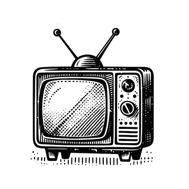um desenho em preto e branco de uma velha TV com as palavras a palavra nele