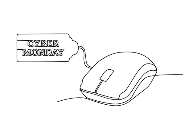 Vetor um desenho on-line de mouse com desconto na cyber monday