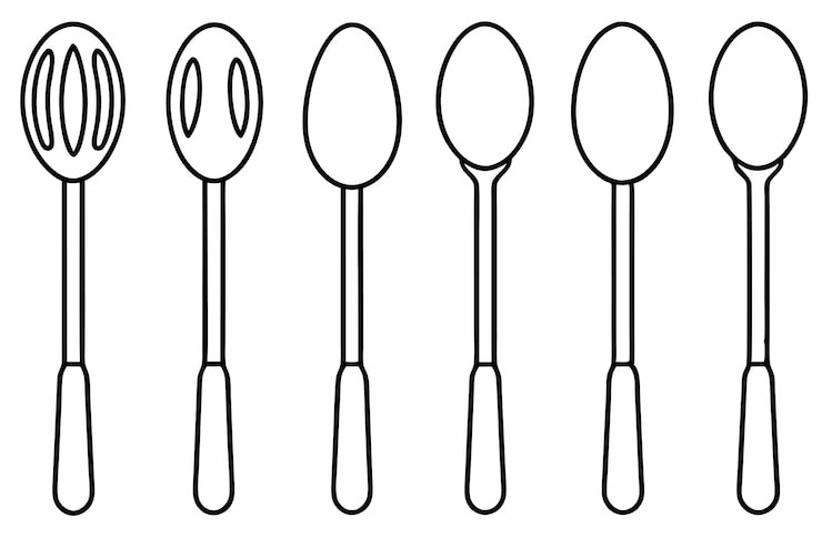 Vetor um desenho preto e branco de colheres com um rosto desenhado nele