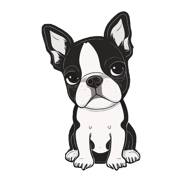 Um desenho preto e branco de um cachorro com um rosto preto e branco.