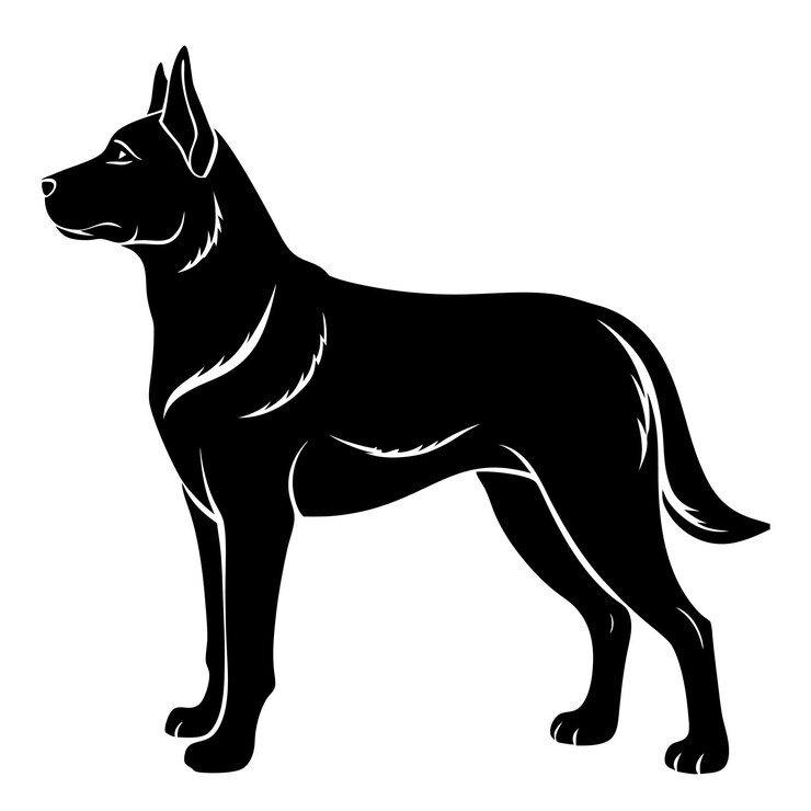 Vetor um desenho preto e branco de um cão com uma cauda preta
