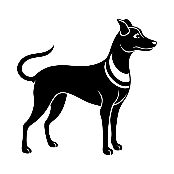 Vetor um desenho preto e branco de um cão com uma coleira ao redor do pescoço