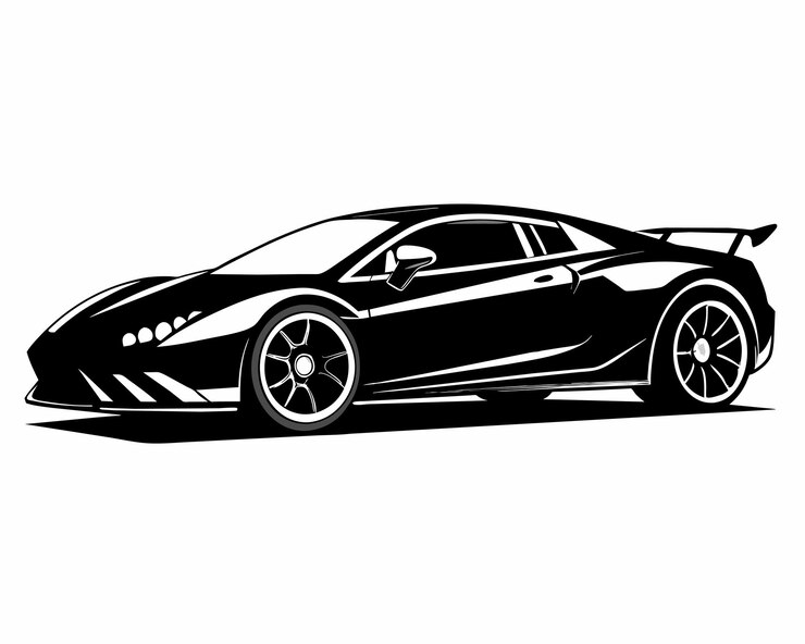 Vetor um desenho preto e branco de um carro com o número 2 no lado