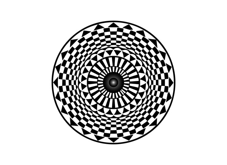 Vetor um desenho preto e branco de um círculo com um padrão preto e branco