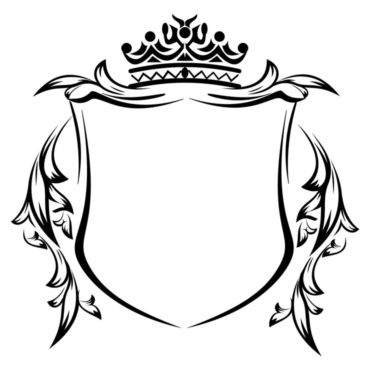 Vetor um desenho preto e branco de um escudo com uma coroa em cima