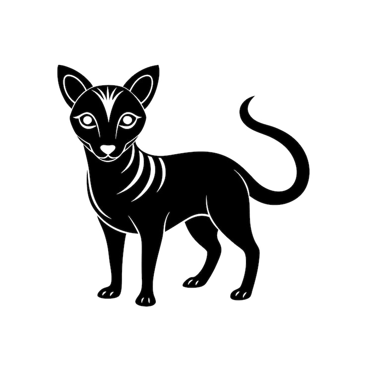 Vetor um desenho preto e branco de um gato com uma cauda listrada
