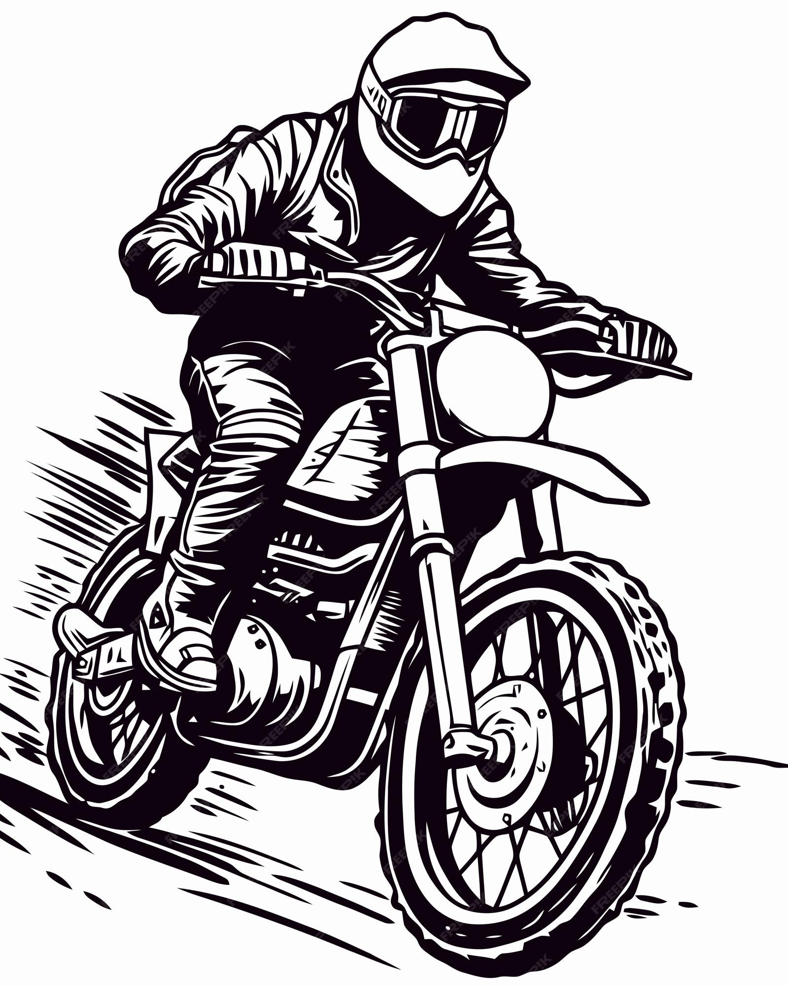 Desenho de homem andando de moto