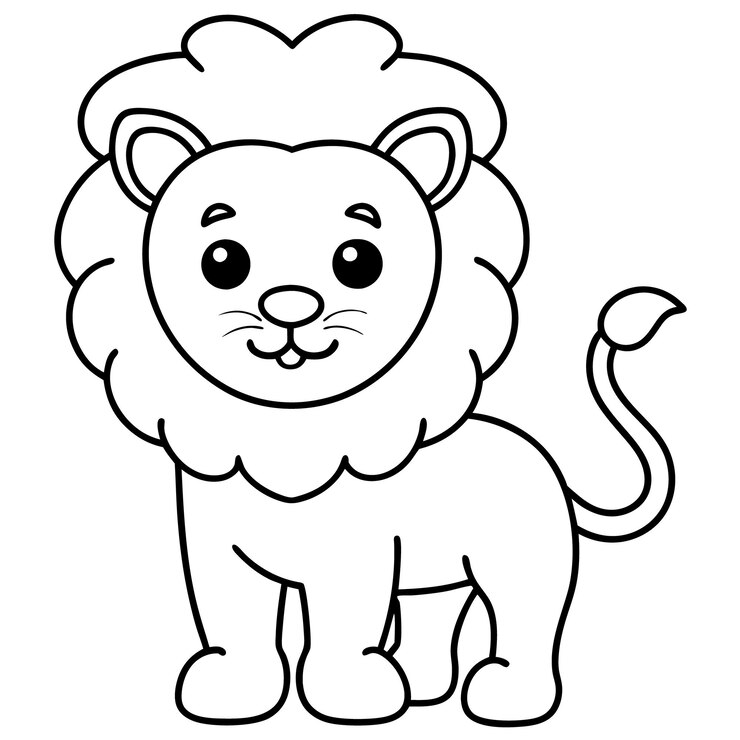 um desenho preto e branco de um leão com um fundo branco