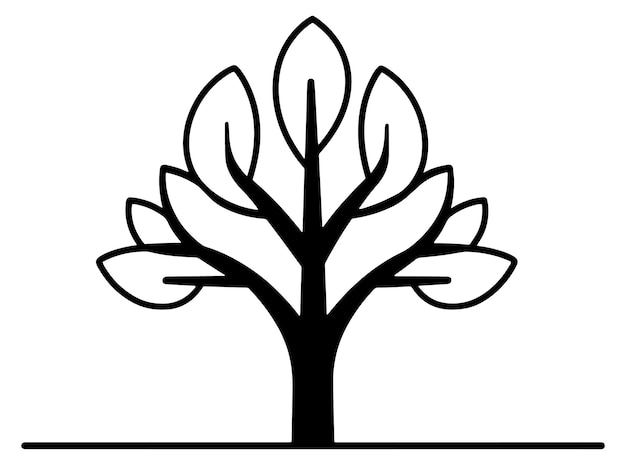 Vetor um desenho preto e branco de uma árvore com folhas e a palavra árvore nela.