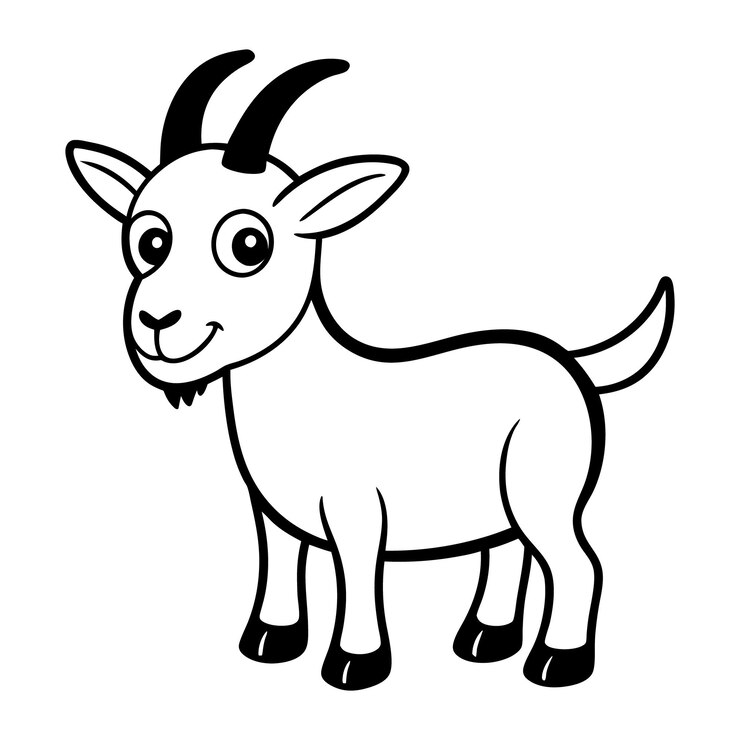 Vetor um desenho preto e branco de uma cabra com um rosto preto e um fundo branco