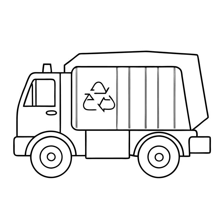 Vetor um desenho preto e branco de uma carrinha com um retângulo na parte de trás
