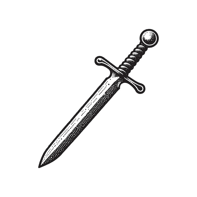 um desenho preto e branco de uma espada