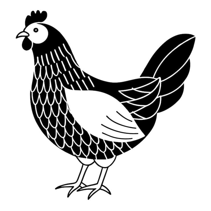 Vetor um desenho preto e branco de uma galinha