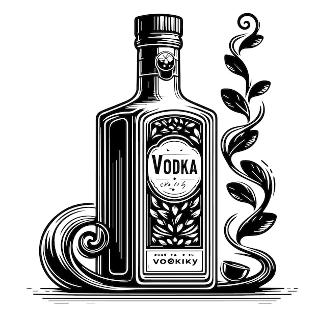 Vetor um desenho preto e branco de uma garrafa de vodca