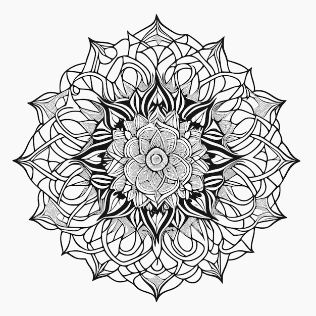 Um desenho preto e branco de uma mandala com a palavra lótus nela.