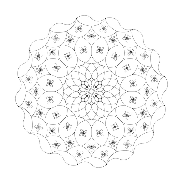 Um desenho preto e branco de uma mandala com um padrão de flores