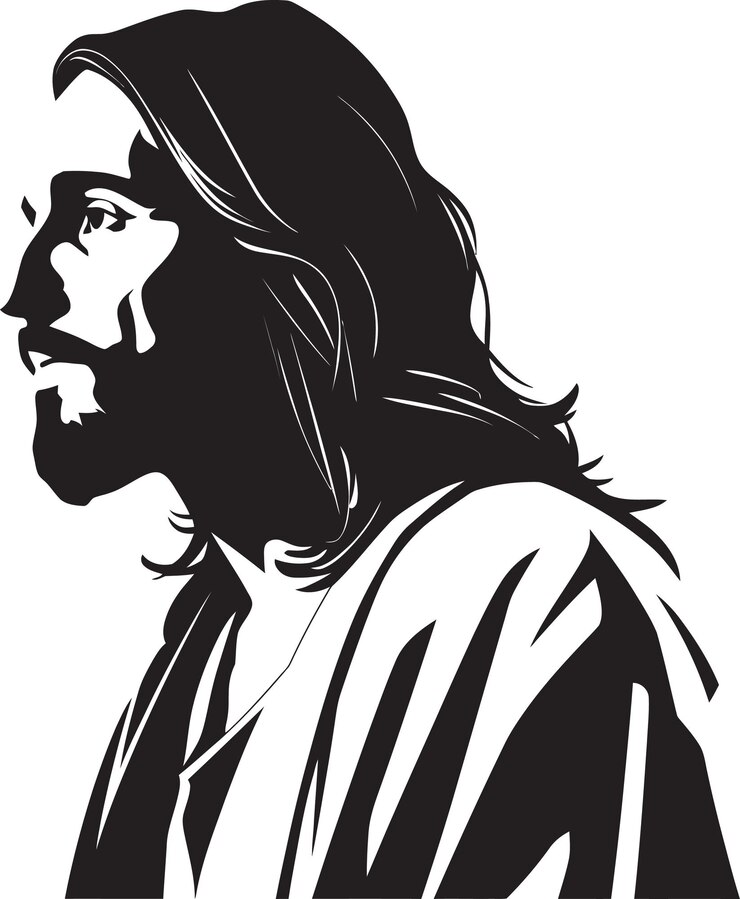 Vetor um desenho preto e branco de uma mulher com uma cruz em seu rosto