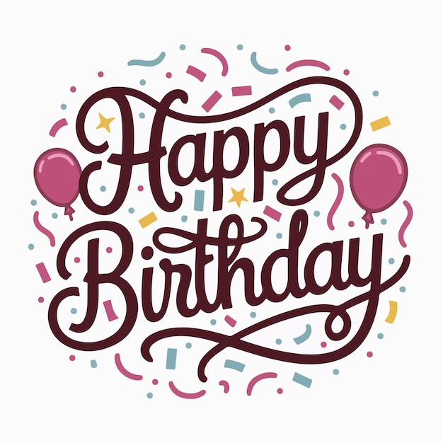 Um desenho tipográfico de Feliz Aniversário vibrante e brincalhão com uma fonte enrolada caprichosa