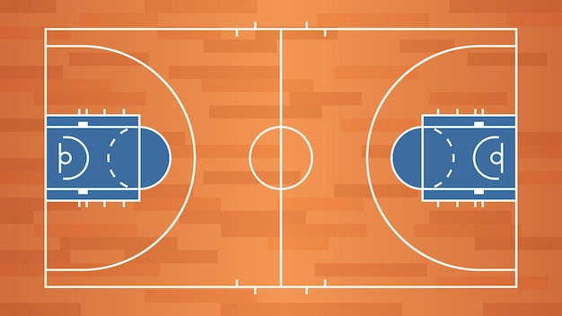 Um design colorido com vista superior da quadra de basquete