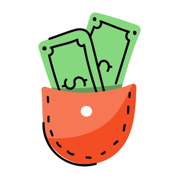 Um design de ícone plano de bolso de dinheiro