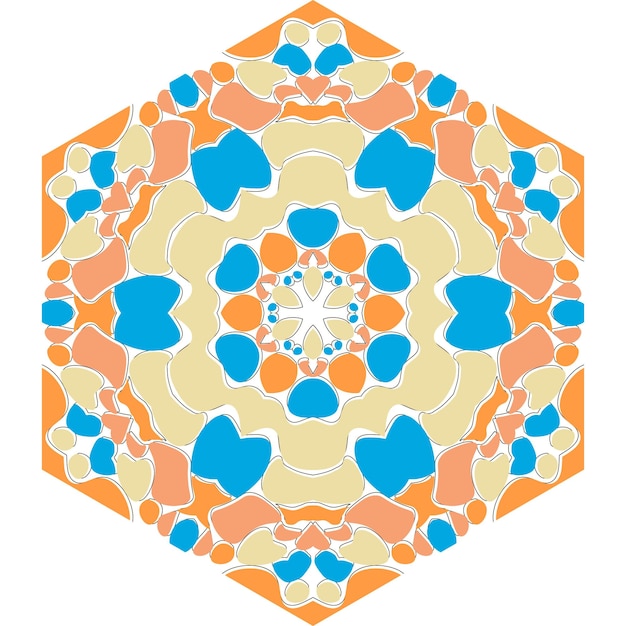 Um design hexagonal colorido com um padrão hexagonal azul e laranja.