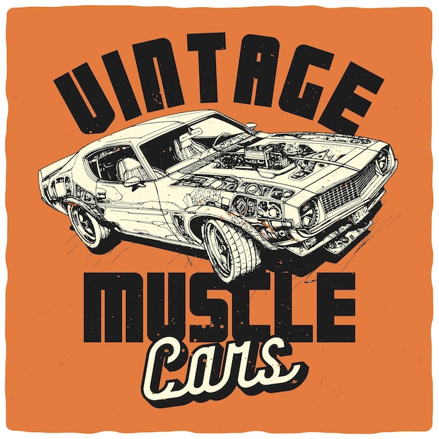 Um design para uma camiseta ou pôster com uma ilustração do muscle car americano