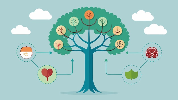 Vetor um diagrama de uma árvore com raízes rotuladas como diferentes condições de saúde mental e ramos mostrando