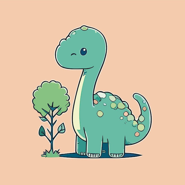 Vetor um dinossauro bonito dos desenhos animados com um fundo verde