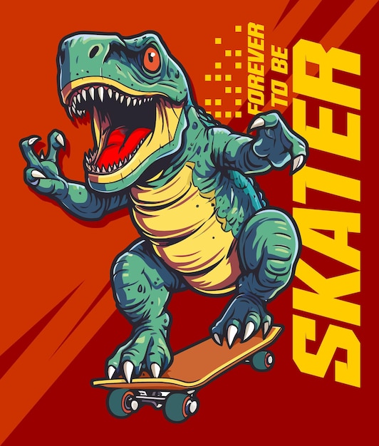 um dinossauro com um skate nele que diz skateboarder