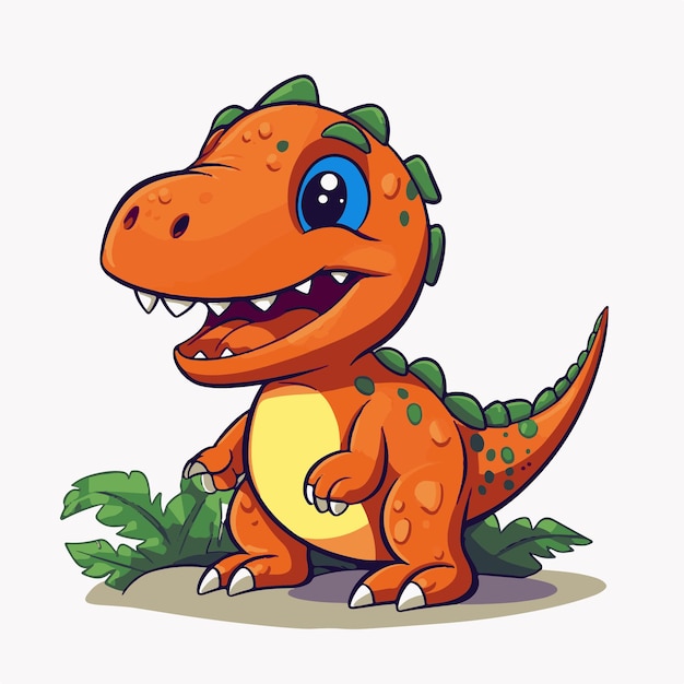 Vetor um dinossauro de desenho animado com olhos verdes e olhos azuis.