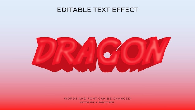 Vetor um efeito de texto de dragão vermelho com um fundo azul