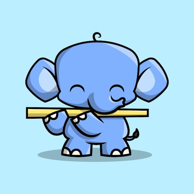 Vetor um elefante bonito está tocando um vetor de desenhos animados premium de flauta amarela