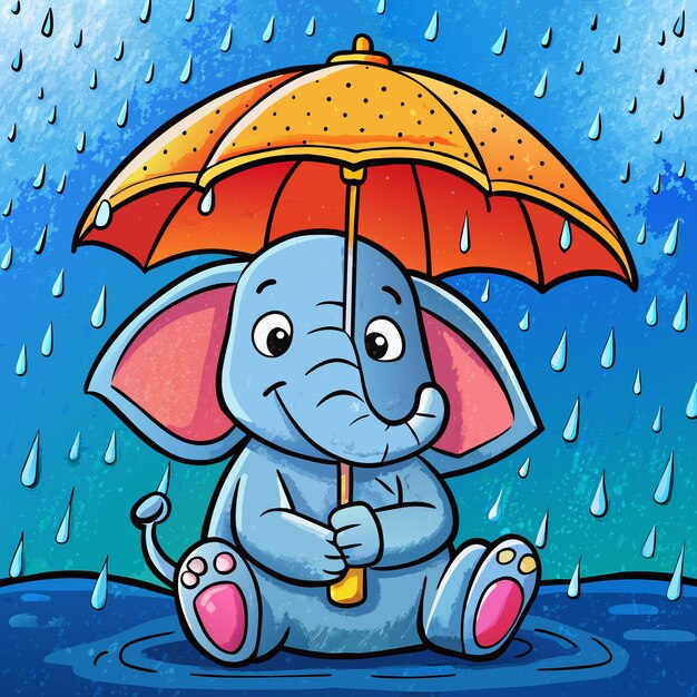 Vetor um elefante com um guarda-chuva que diz a palavra elefante citado nele