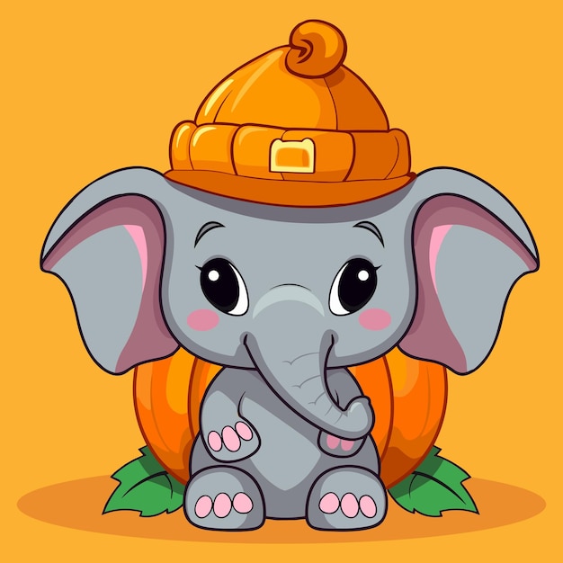 Um elefante fofo usando máscara de abóbora de halloween