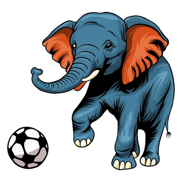 Um elefante vestindo uniforme de futebol joga futebol