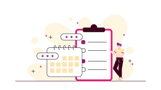 Um empresário está gerenciando agendas de eventos e listas de participantes