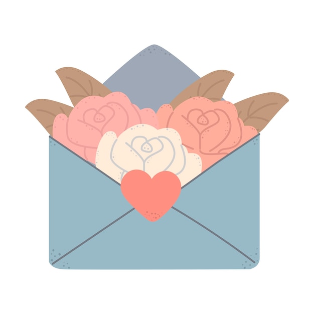 Um envelope com um buquê de rosas Visualize saudações com amor para a mãe e Dia dos Namorados Mai