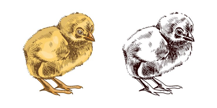 Vetor um esboço colorido e preto de frango desenhado à mão nas férias de páscoa